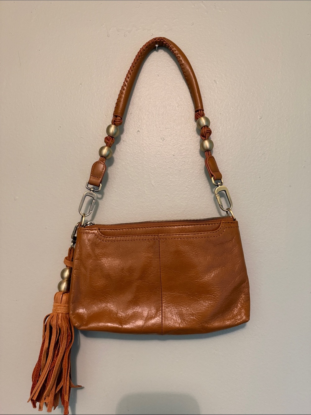 HOBO Cognac Leather Beaded Strap Wristlet